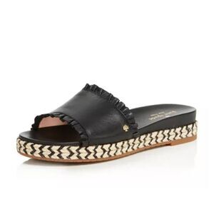 Kate Spade Zahara Black Leather Braided Flat Espadrille Sandals Slides Women's S